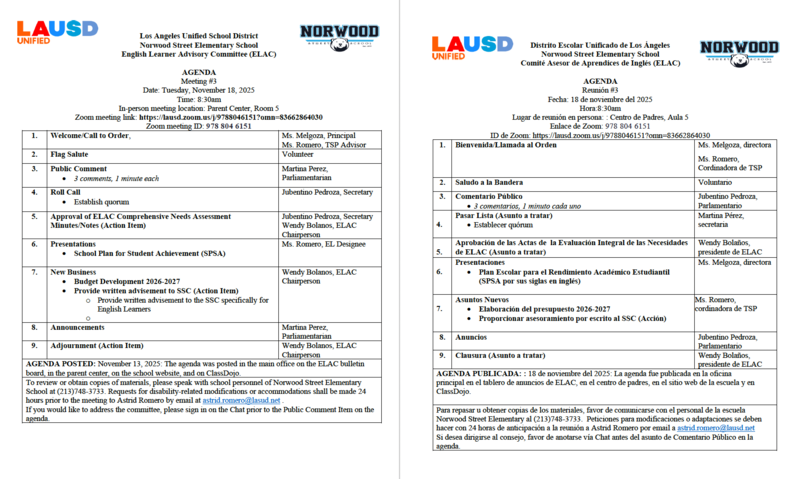 ELAC on 11/18/25 at 8:30 am/ELAC el 11/18/25 a las 8:30 am Featured Photo