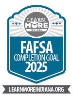 logo - Learn More Indiana - FAFSA completion badge 2025
