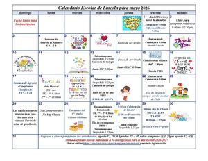 May 2026 Lincoln Elementary Calendar