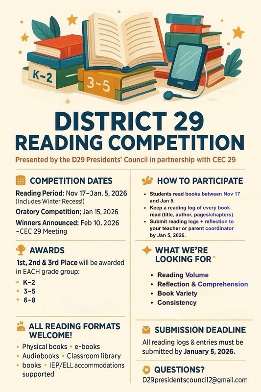 Books on top of page flyer for reading competition