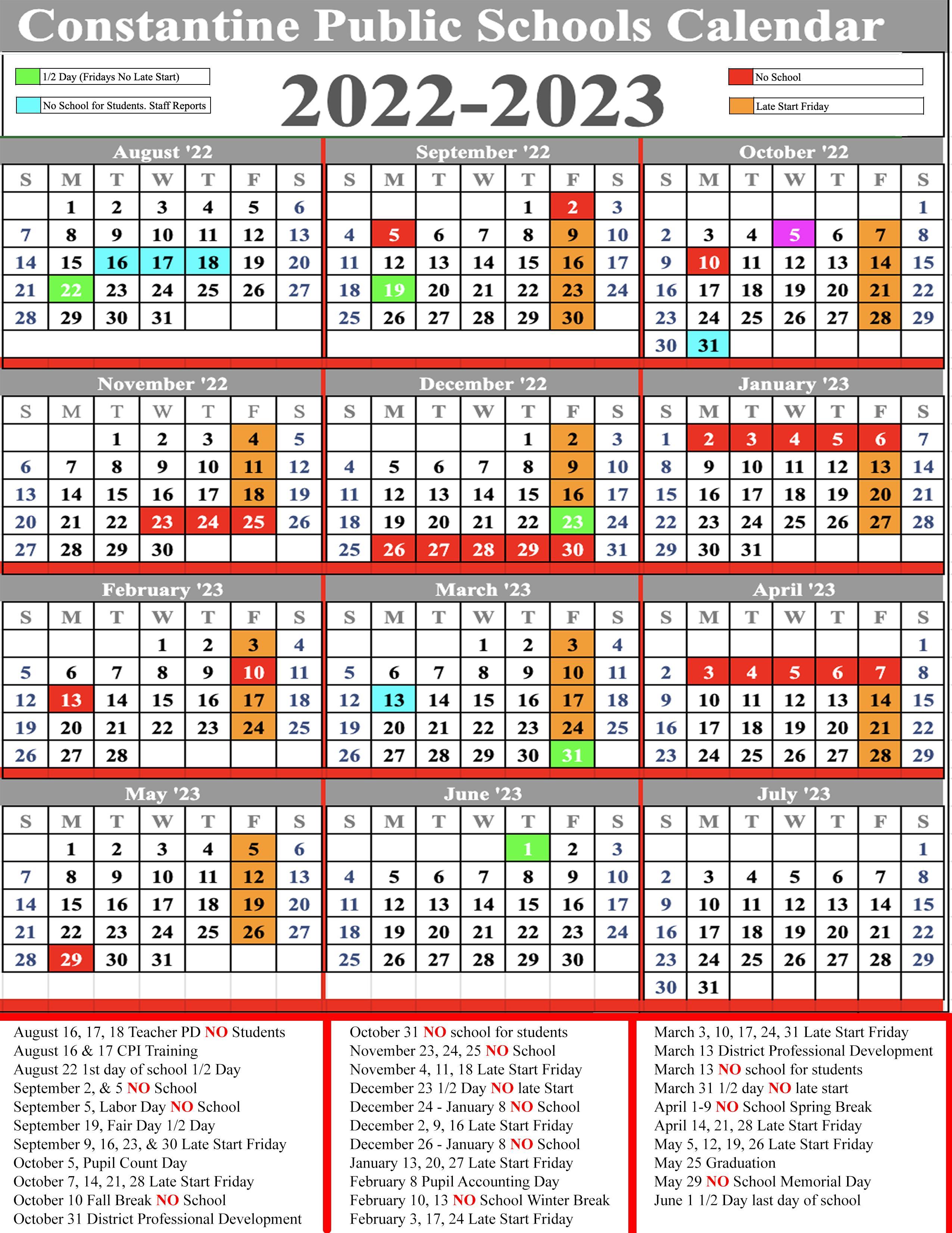 2022-2023 CPS Calendar | Riverside Elementary