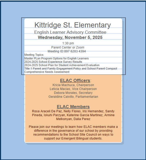 ELAC MEETING 11/5/25 Featured Photo