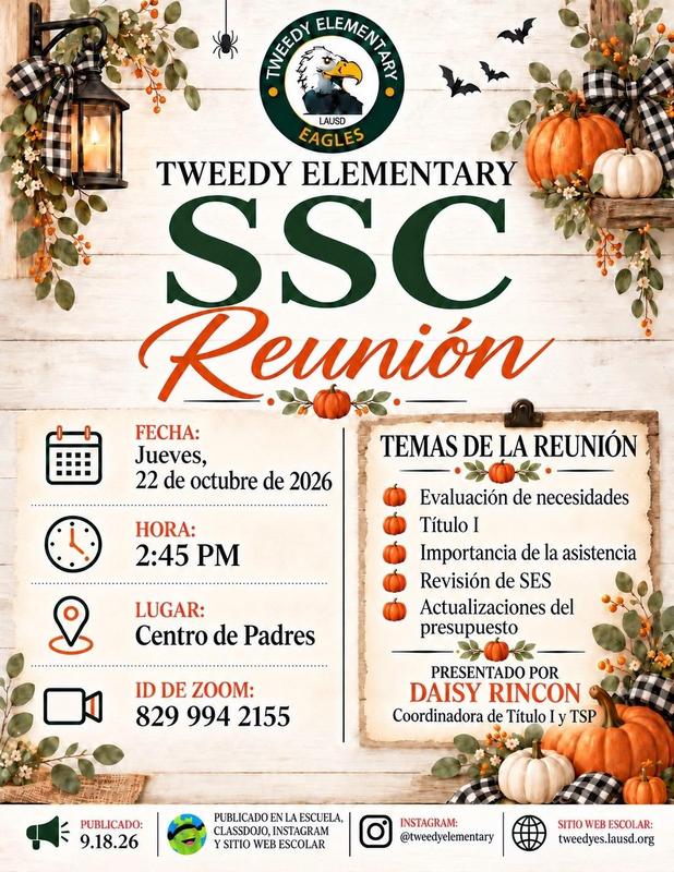 SSC meeting flyer in Spanish