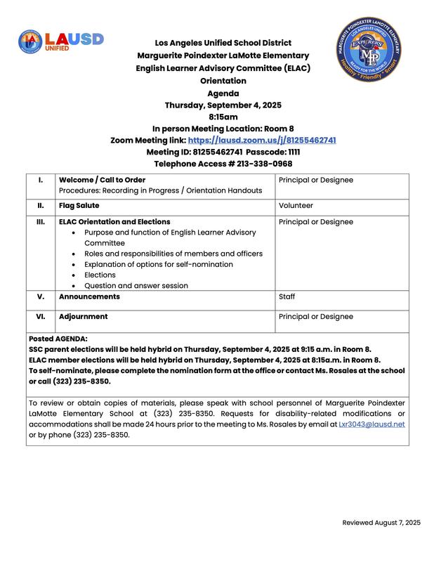 ELAC ORIENTATION AGENDA