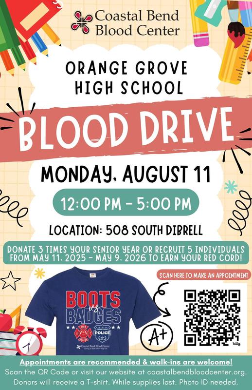 OGISD Blood Drive @ OG Elementary- Monday, Aug. 11, 2025