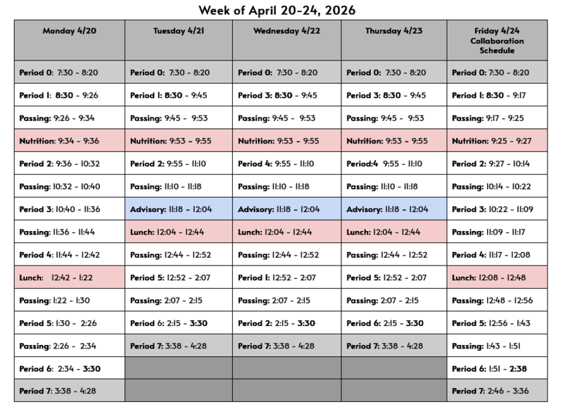 Bell Schedule April 20-24