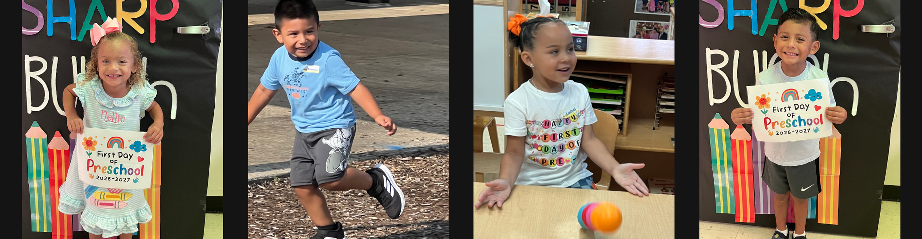Pictures of students on their first day of Preschool