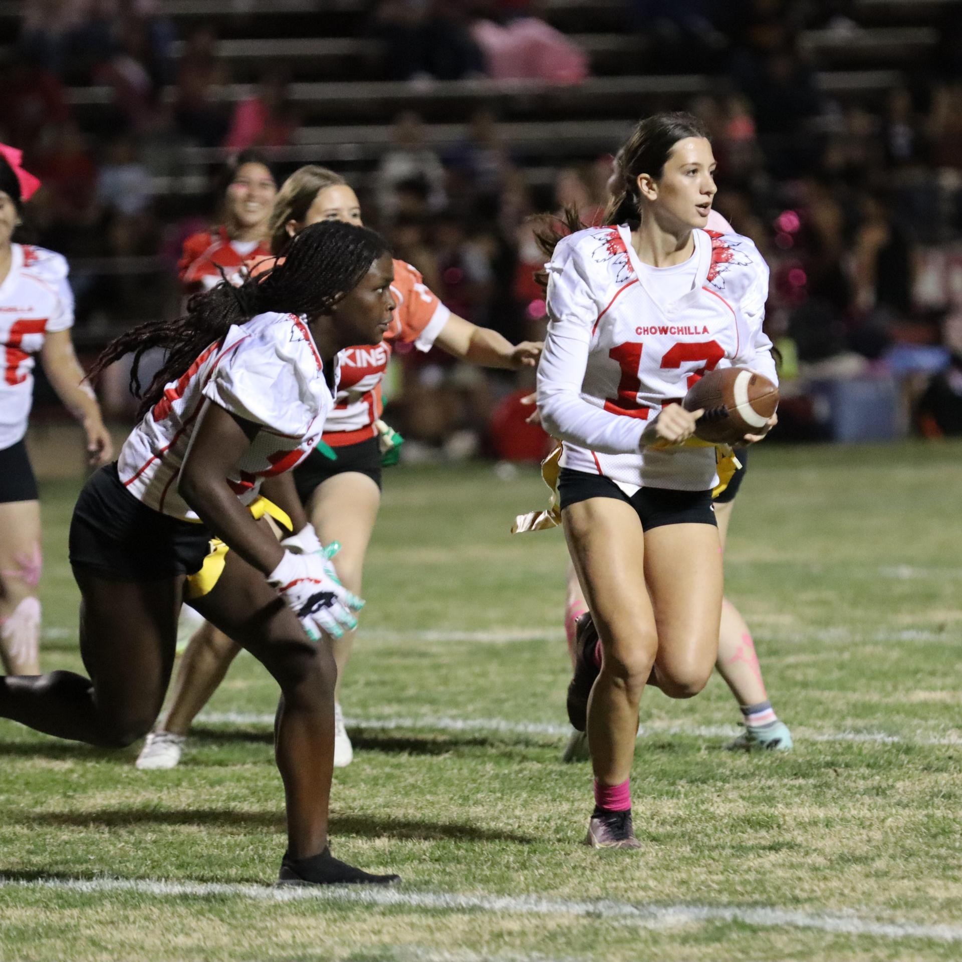 girls playing flag football
