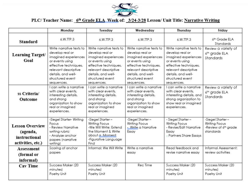 ELA Lesson Plans Mar 23 - 27