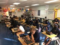 Students using their new Chromebook