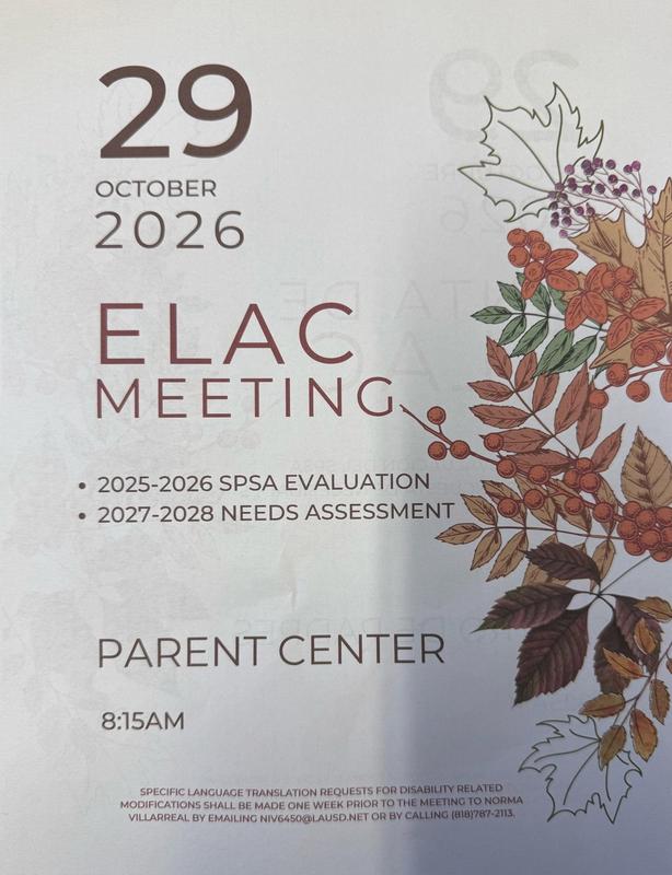 ELAC Meeting Oct 29