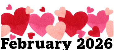 February sign surrounded by red and pink hearts