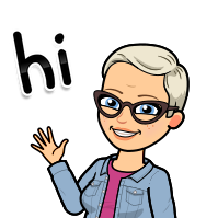 bitmoji cartoon of librarian waving hello