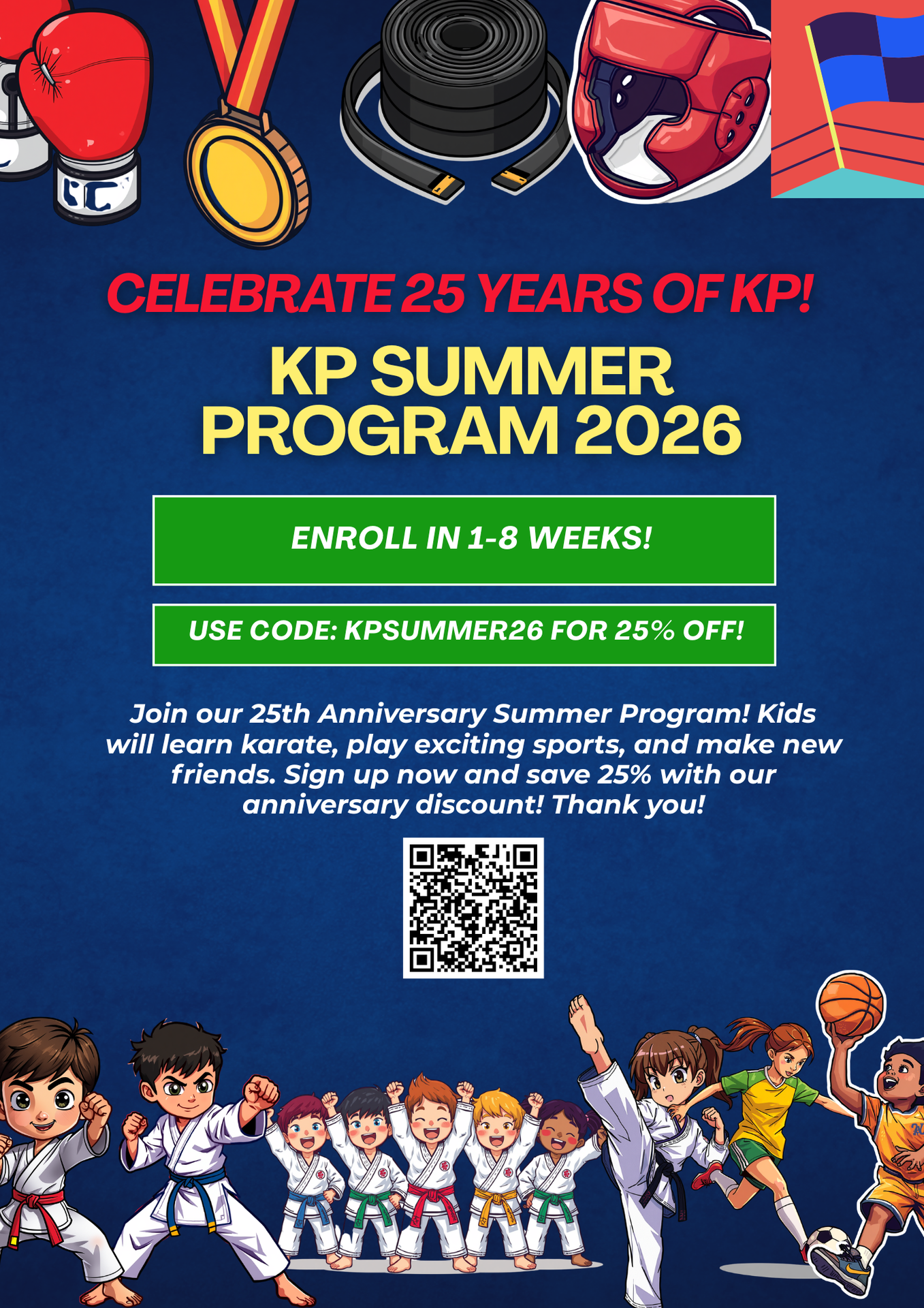Flyer advertising KP Karate's Summer Program