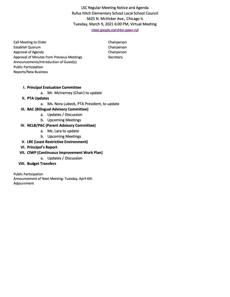 March 9 LSC Meeting Agenda