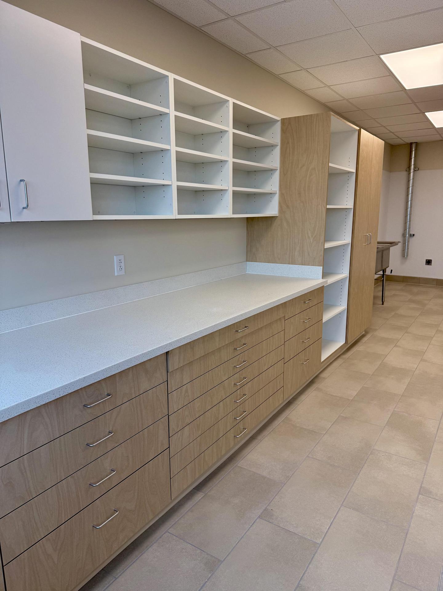 Middle School art room with space for a kilm