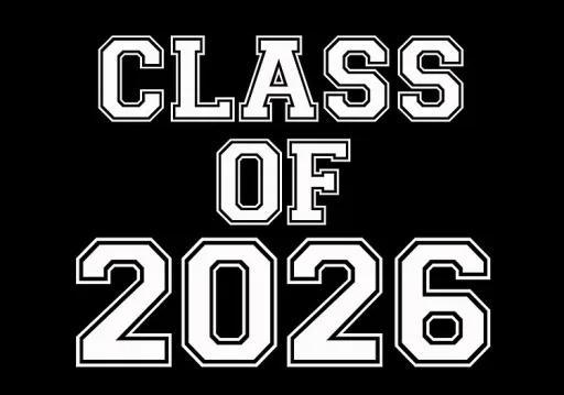 white letters that read CLASS OF 2026 on a black background