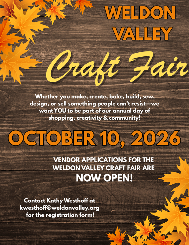 The Weldon Valley Craft Fair is available for registration.
