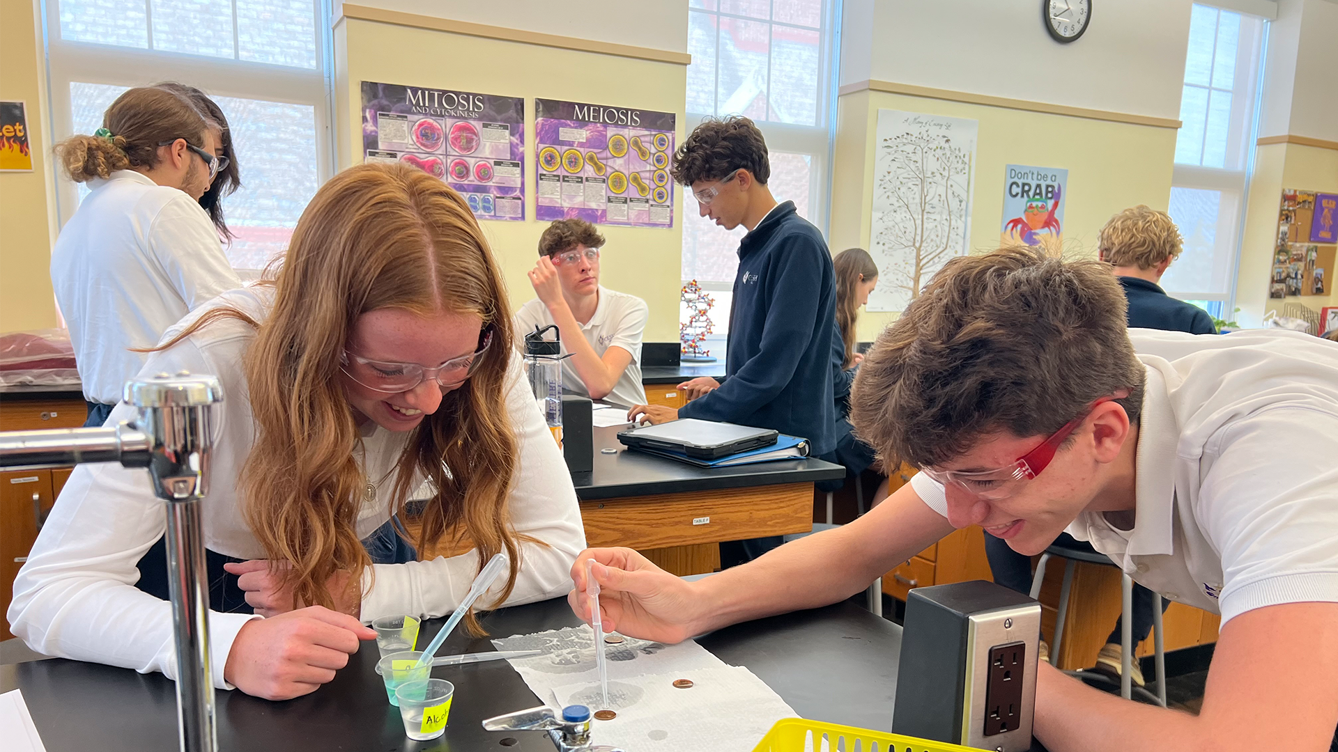 students completing a science lab