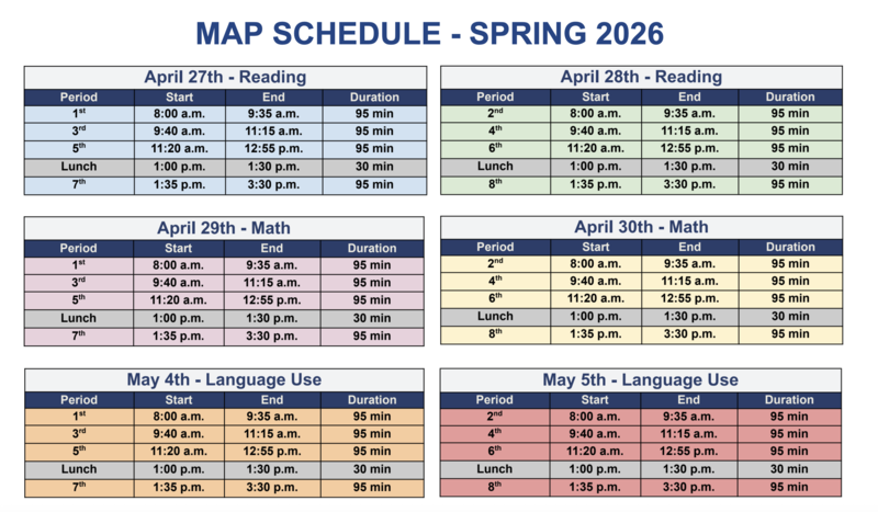 Spring MAP Testing Schedule