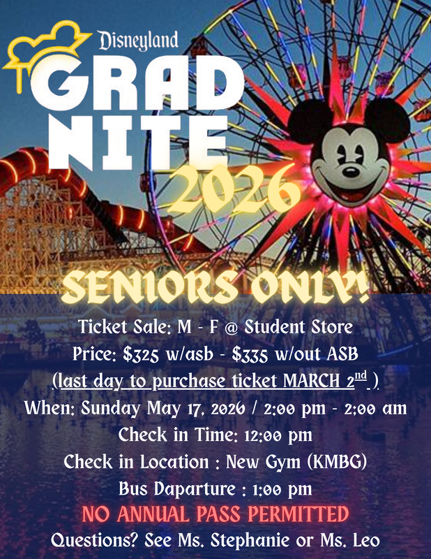 Grad Nite 2026 for seniors, information on the prices