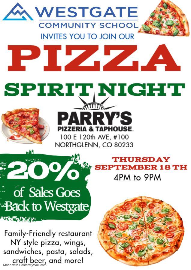 Parry's Pizza Spirit Night Flyer