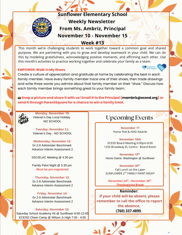 Sunflower Weekly Newsletter Week 13