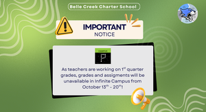 Infinite Campus logo on a green background. Text with important access information.
