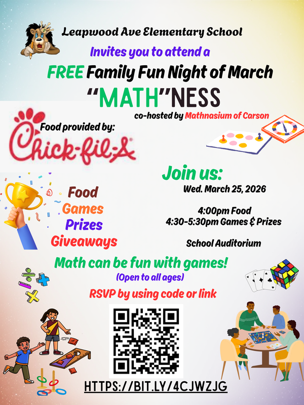 Math Night Flyer with Chick Fil-A