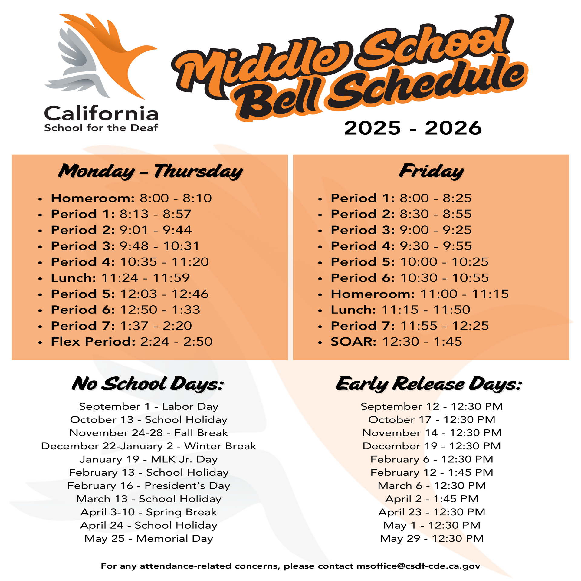 Middle School no school and early release days