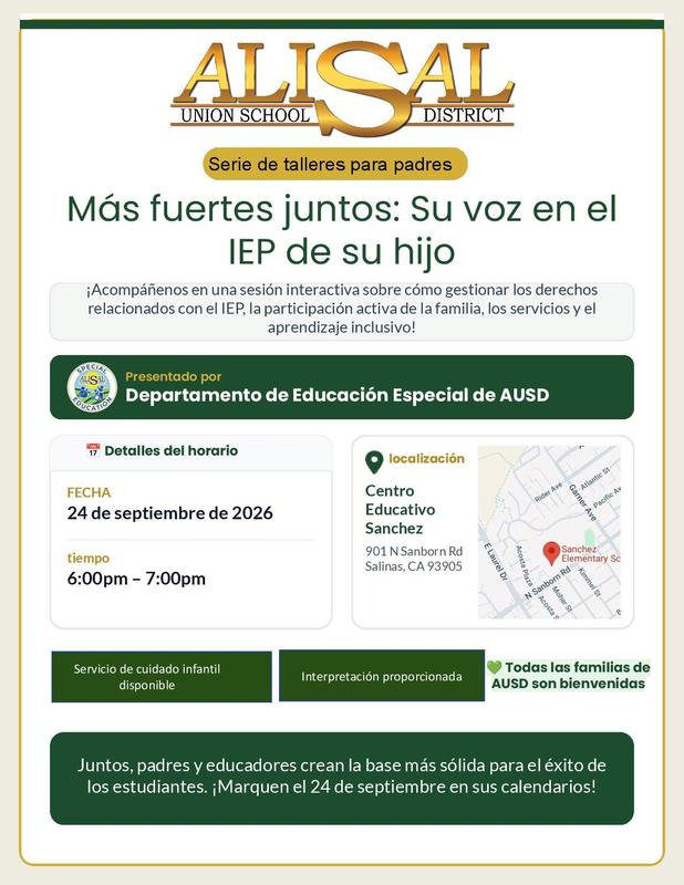 Graphic with details about Special Education Meeting on IEPs on Sept. 24, 2026
