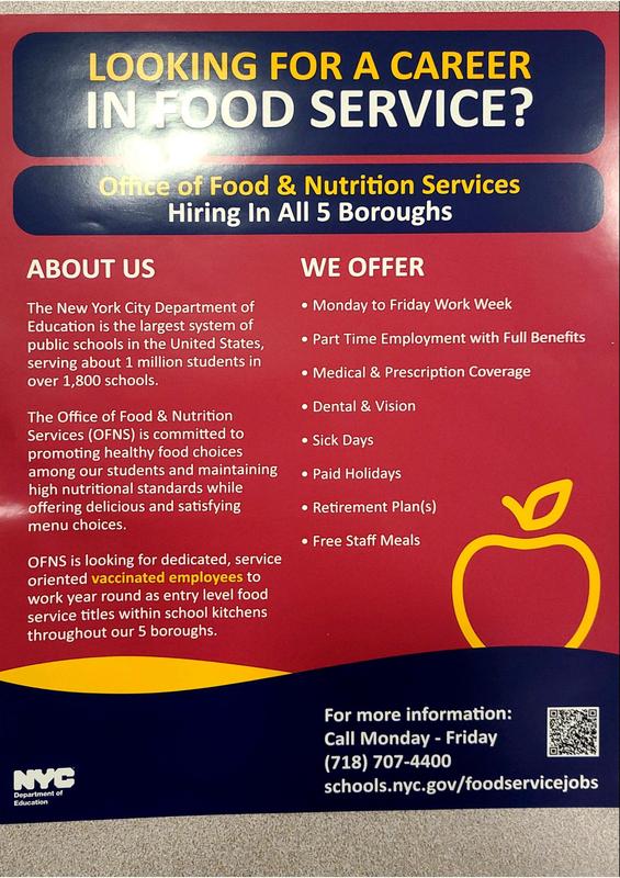 Office of Food and Nutrition Service Hiring Joseph H. Wade J.H.S. 117