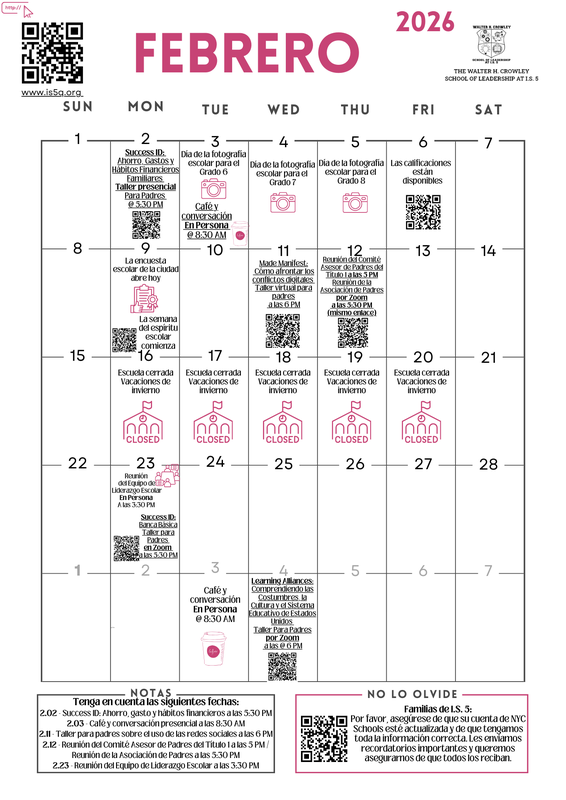 February School Calendar Spanish