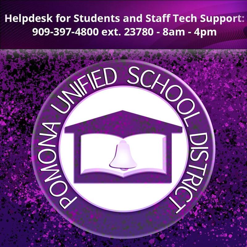 We have updated the Helpdesk hours for Students and Staff Technical Support to 8AM - 4PM 909-397-4800 Ext. 23780 https://proudtobe.pusd.org/apps/pages/covid19contactus #proud2bepusd