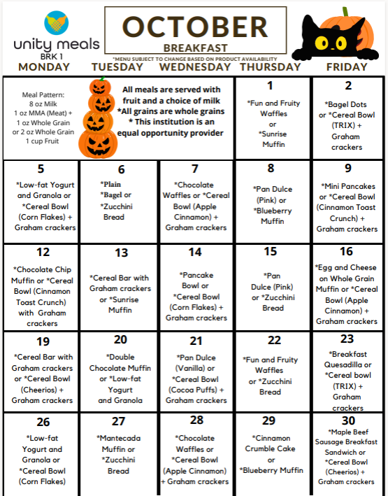 October Meal Menu
