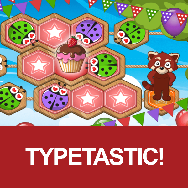 Typetastic image of racoon playing cupcake game