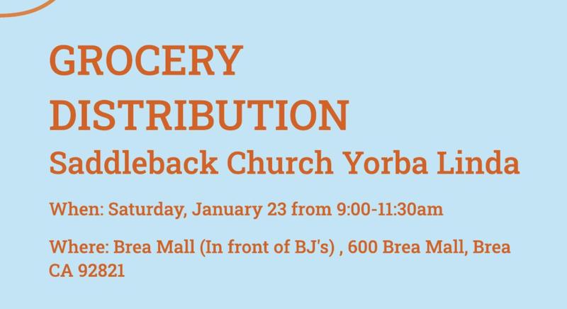 Grocery Distribution at Saddleback Church in Yorba Linda on January 23