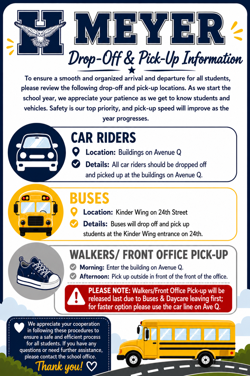 IMPORTANT REMINDER! Monday, August 17th Standard drop-off and pick up procedures will begin.