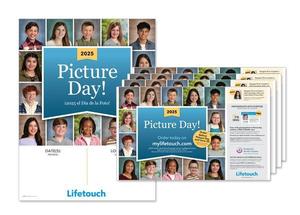 Sample student class photos surrounding a blue hexagon
