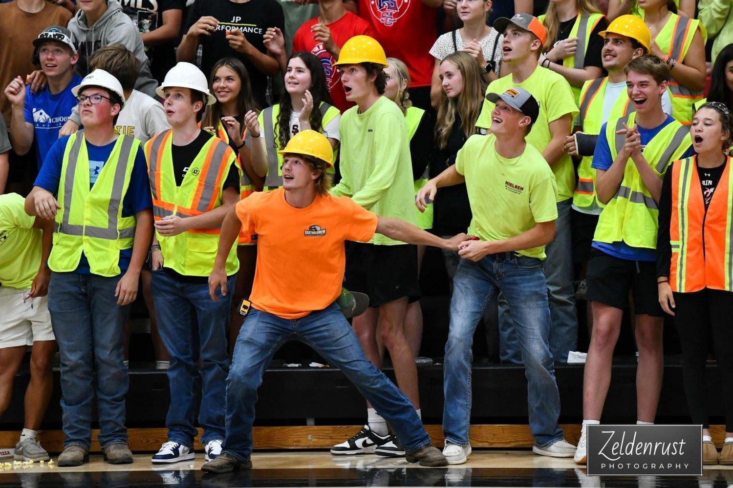 students in stands
