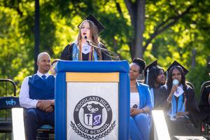 Aubrie Moon speaks at commencement