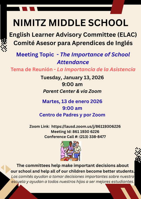 Jan 13 - ELAC MEETING / Reunión de Comité Asesor de Aprendices de Inglés