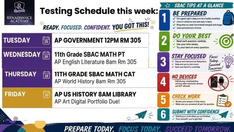 Testing Schedule This Week: AP Exams and SBAC