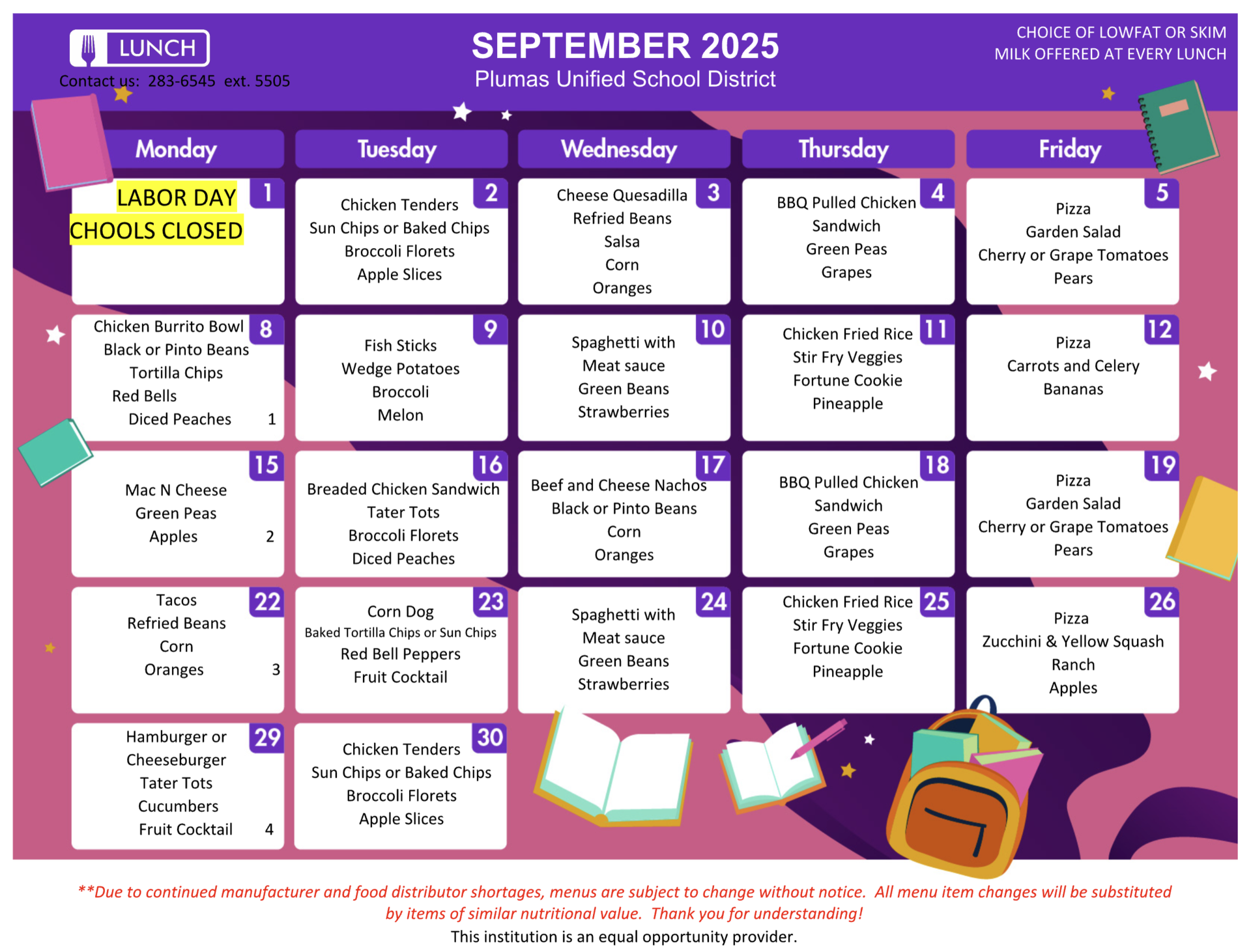 September lunch menu