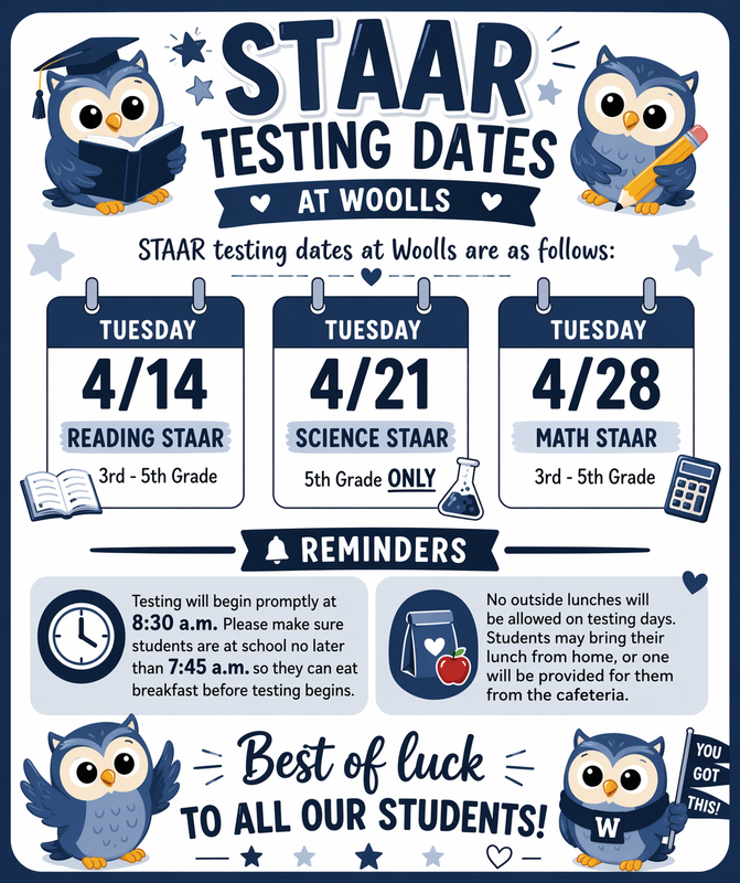 STAAR Dates 4/14, 4/21 and 4/28