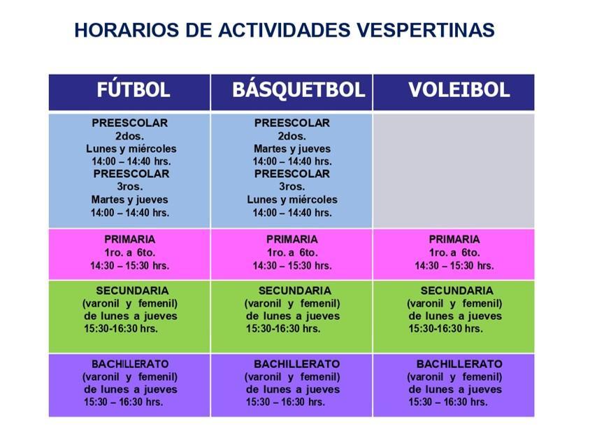 Horarios Vespertinos