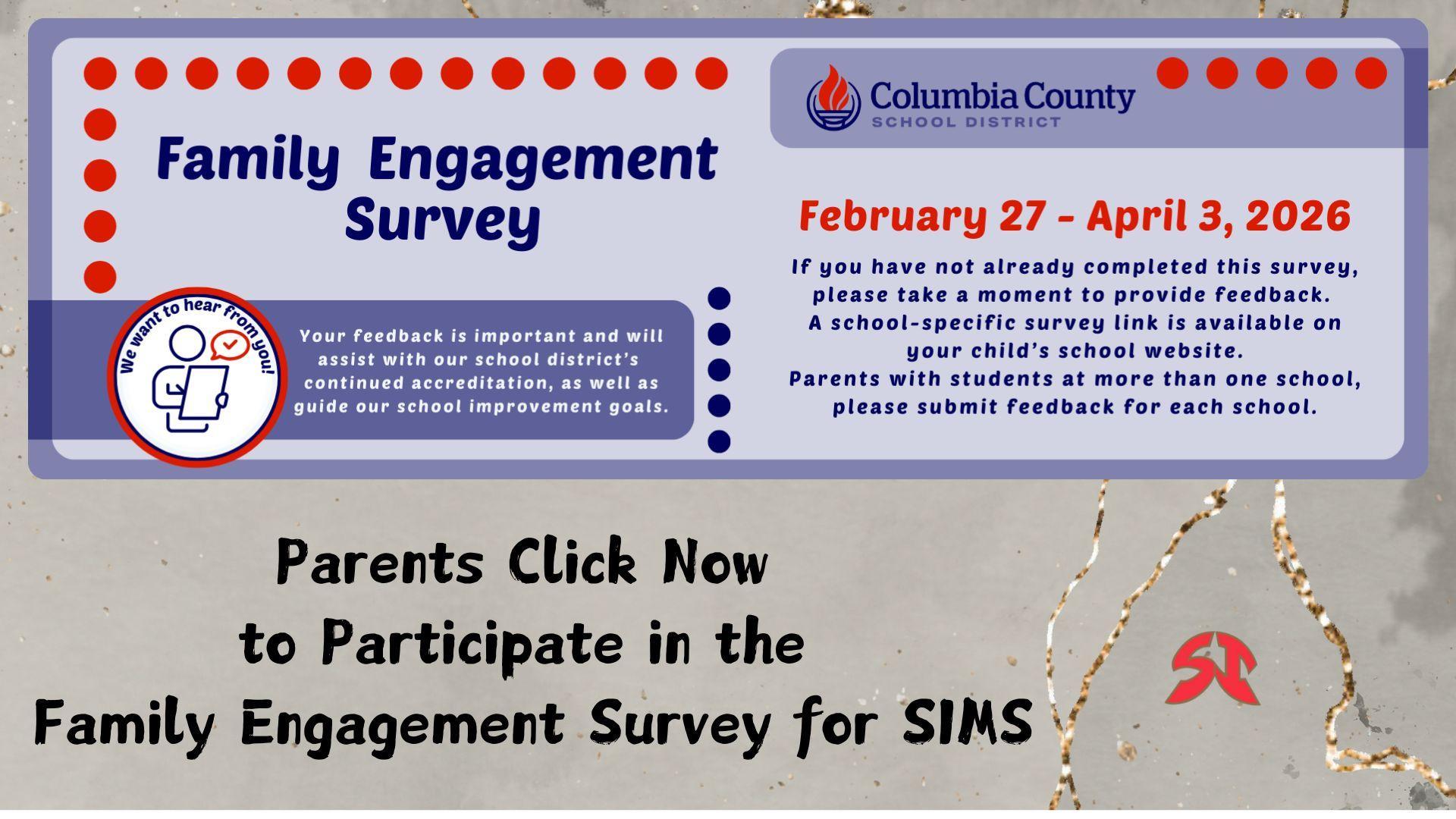Announcement about the Family Engagement Survey with participation details.