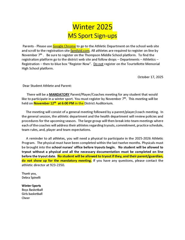 TMS 2025 Winter Sports MANDATORY Parent/Player/Coaches Meeting