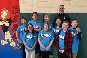 Officer Meyers and the Trafford Elementary project winners