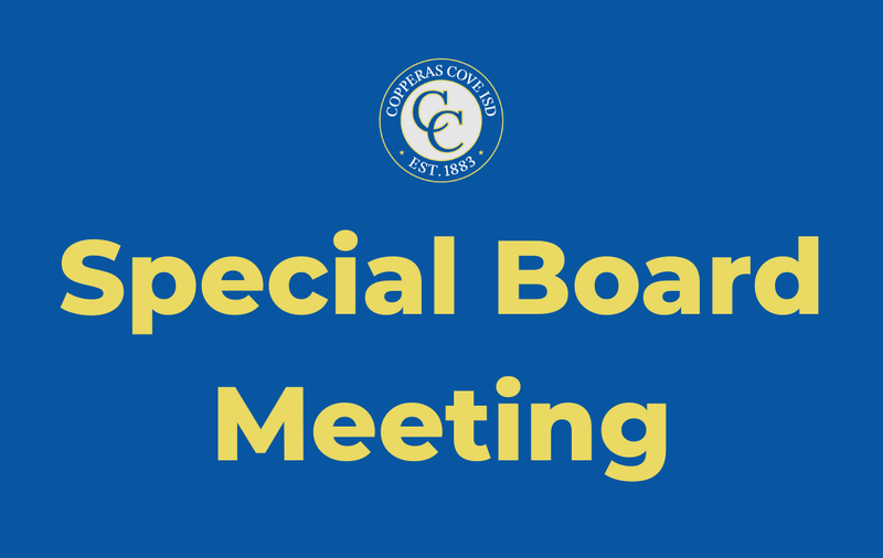 Graphic with CCISD logo. Special Board Meeting